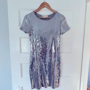 XS MICHAEL Michael Kors Silver Sequin Shift Dress. New without tags